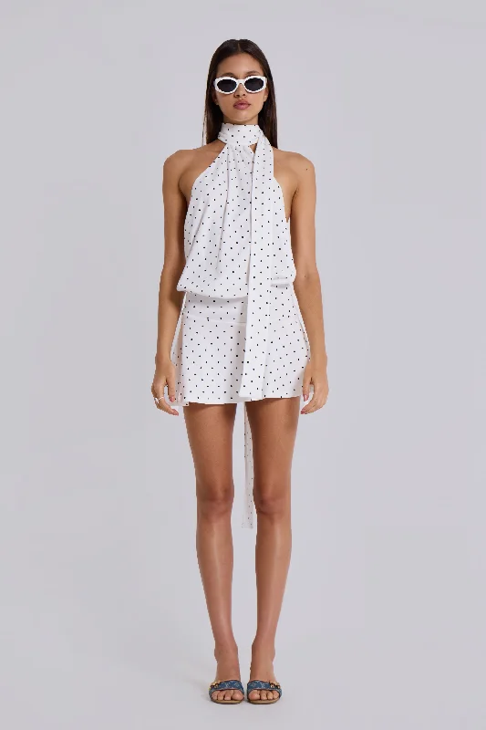 Mini dresses with V - necklines for a flattering shape Enya Backless Mini Dress in Polkadot