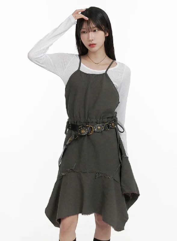 Midi dresses with printed lining for a hidden and stylish detail Asymmetrical Flare Sleeveless Dress CA404