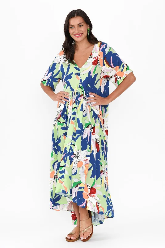 Midi dresses with geometric cutouts for a contemporary and edgy look Blue Floral Peak Maxi Dress