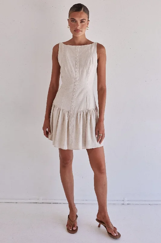 Mini dresses with high - low hems for a modern twist Genesis Mini Dress (Beige)