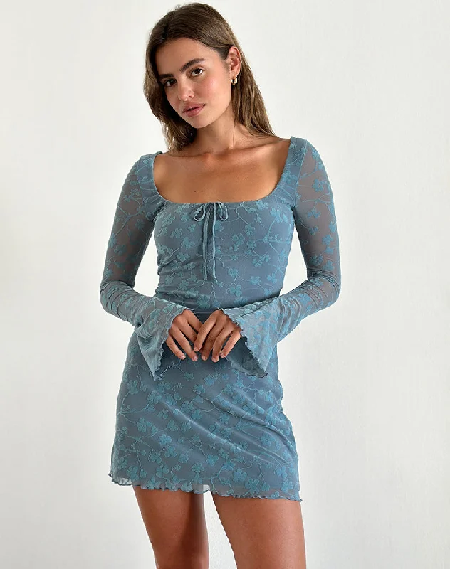 Cotton mini dresses for a comfortable everyday option Tatyana Mini Dress in Grunge Floral Blue Grey Cotton mini dresses for a comfortable everyday option Tatyana Mini Dress in Grunge Floral Blue Grey