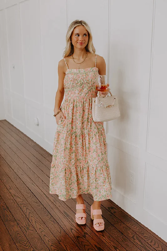 Sheath midi dresses with beaded embellishments for a formal occasion Magnolia Garden Floral Midi Dress