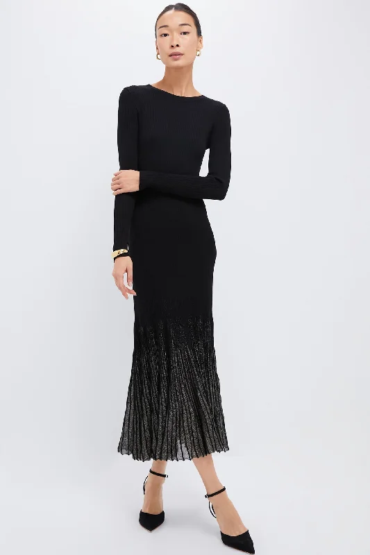 Maxi - inspired midi dresses with flowing fabrics for a beachy vibe Black Shimmer Maxi Dress