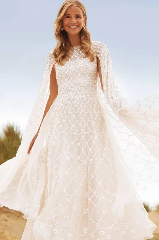 Midi dresses with puff sleeves for a vintage - inspired look Heart Lattice Ankle Gown