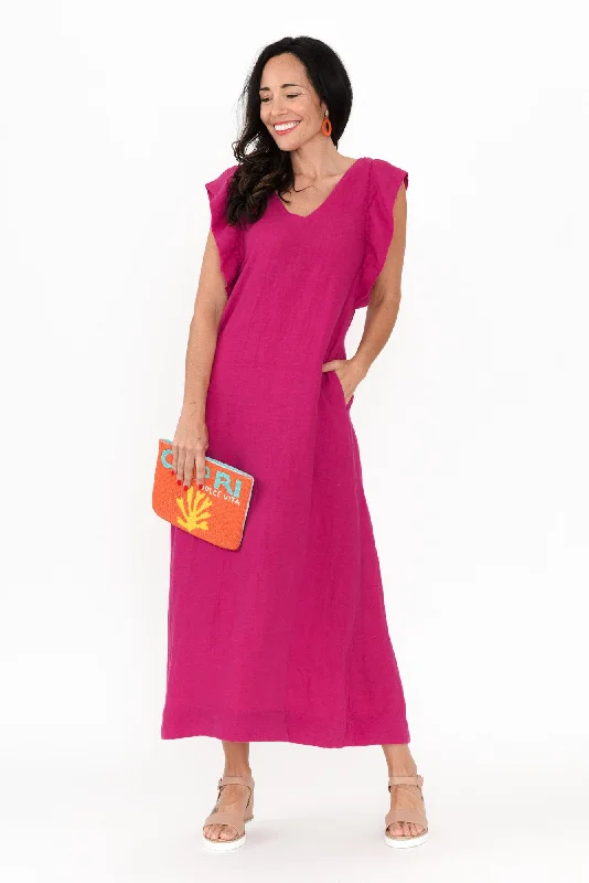 Midi dresses with wrap - around skirts for a customizable fit Matilda Hot Pink Pink Linen Dress