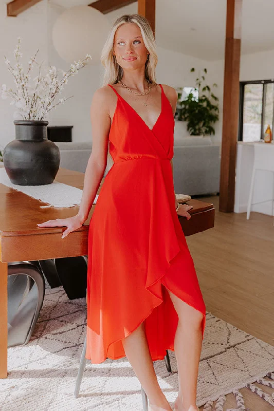 Midi dresses with side slits for a sexy and elegant appearance Cocktails First Midi Dress in Red
