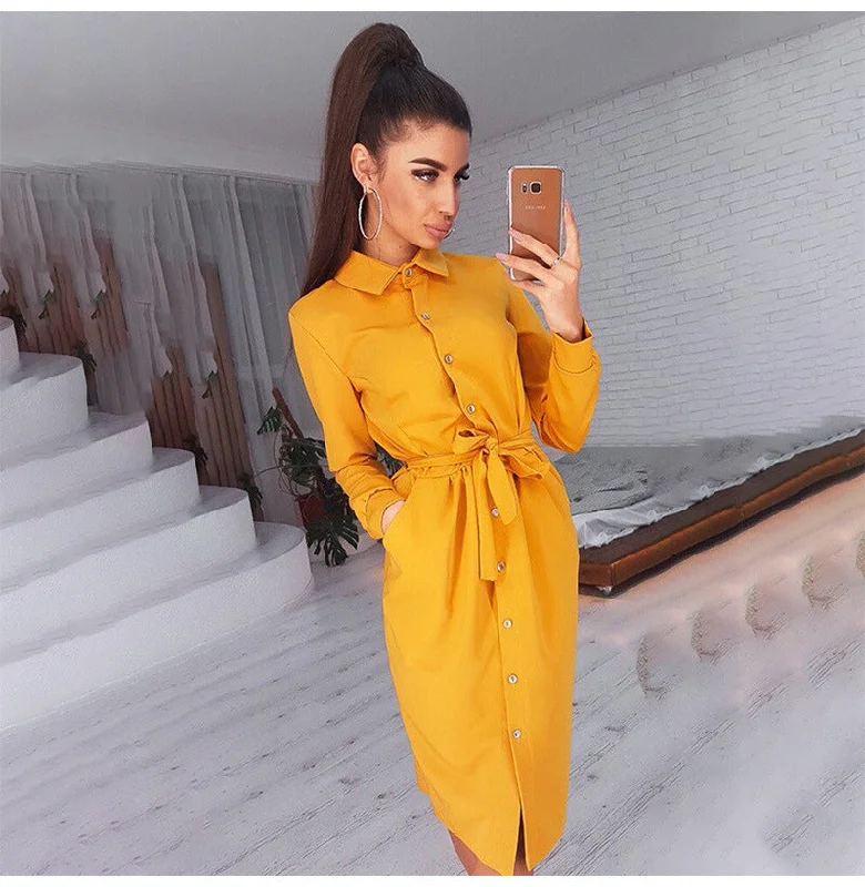 Plaid mini dresses for fall fashion Growth Satin Button Down Shirt Dress - Marigold