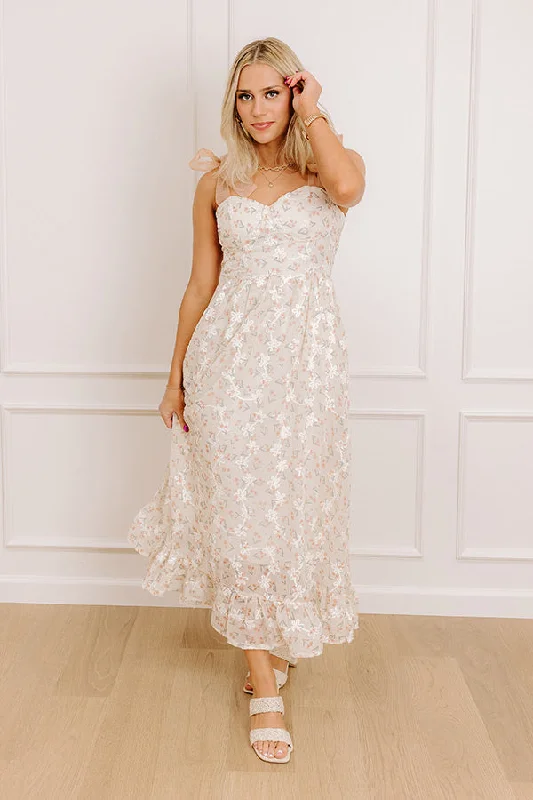Midi dresses with denim fabric for a casual yet stylish day out Dreamy Meadows Floral Embroidered Midi Dress