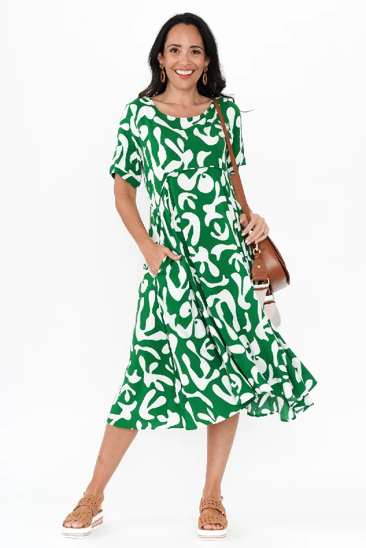 Midi dresses with abstract art prints for an artistic statement Zaelia Green Abstract Crescent Dress Midi dresses with abstract art prints for an artistic statement Zaelia Green Abstract Crescent Dress