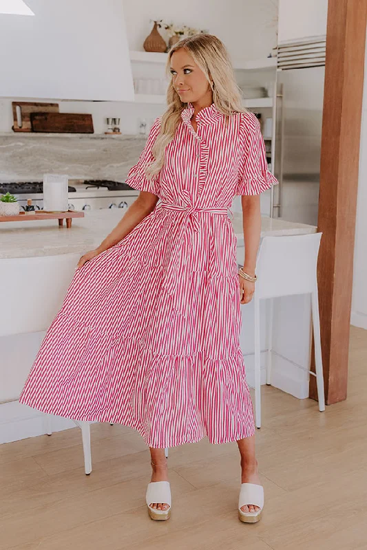Sheath midi dresses with beaded embellishments for a formal occasion Sweet Energy Stripe Midi Dress in Rose