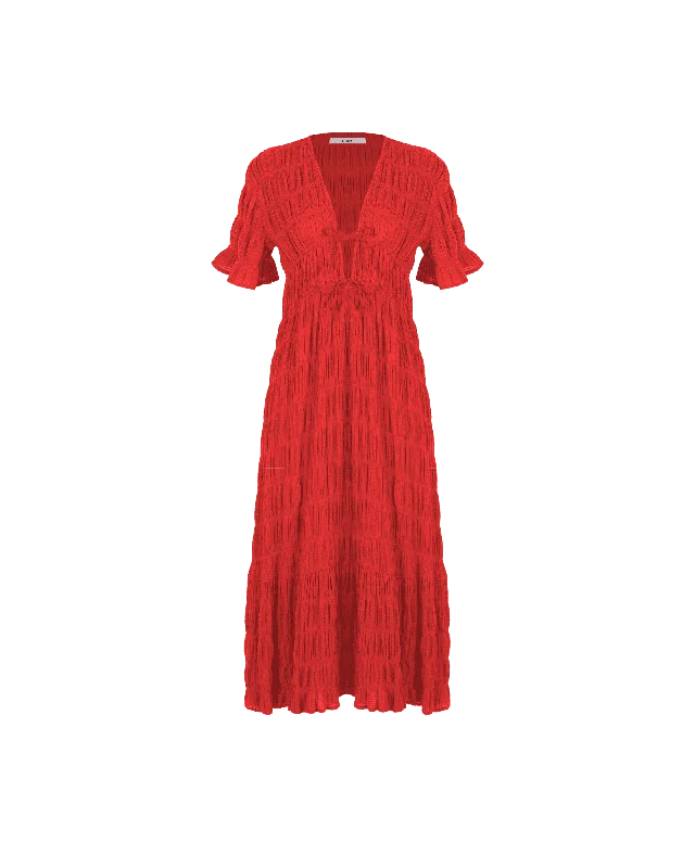 Sleeveless midi dresses with lace details for summer weddings MIRELLA V-NECK DRESS CHILLI Sleeveless midi dresses with lace details for summer weddings MIRELLA V-NECK DRESS CHILLI