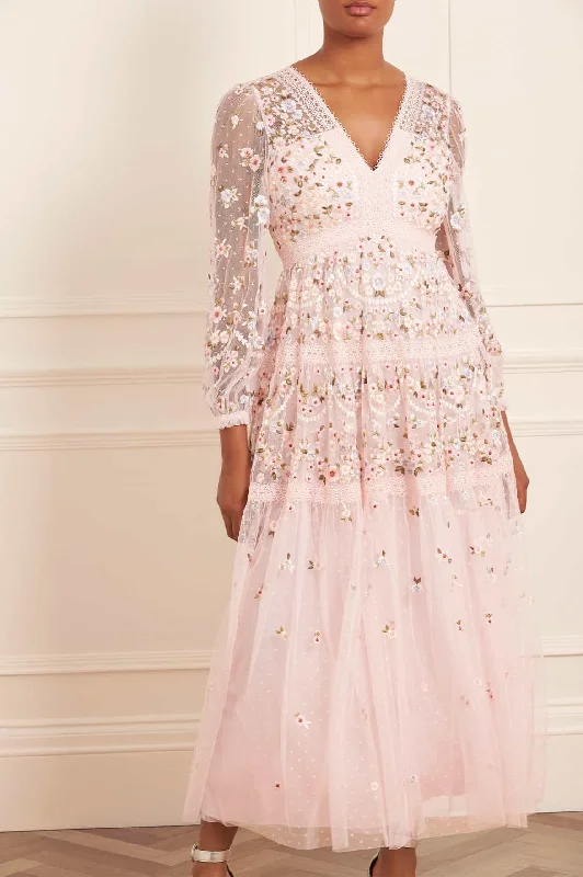 A - line midi dresses with floral prints for spring brunches Garland Ribbon Ankle Gown A - line midi dresses with floral prints for spring brunches Garland Ribbon Ankle Gown