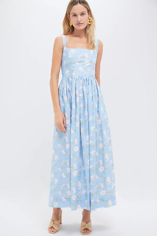 Midi dresses with lace - up fronts for a unique and adjustable style Blue Hibiscus Scoop Neck Dress Midi dresses with lace - up fronts for a unique and adjustable style Blue Hibiscus Scoop Neck Dress