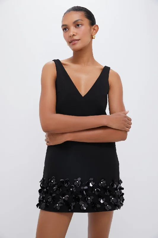 Midi dresses with fringe details for a fun and energetic style Black Crepe 3D Sequin Mini Dress Midi dresses with fringe details for a fun and energetic style Black Crepe 3D Sequin Mini Dress