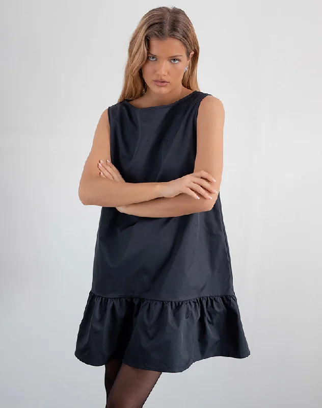 Sheer mini dresses with lace inserts Arkana Babydoll Mini Dress in Black Taffeta