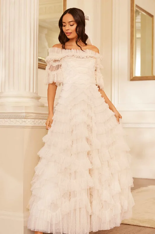 Midi dresses with V - necklines for a flattering and elongating effect Lana Off-Shoulder Gown Midi dresses with V - necklines for a flattering and elongating effect Lana Off-Shoulder Gown