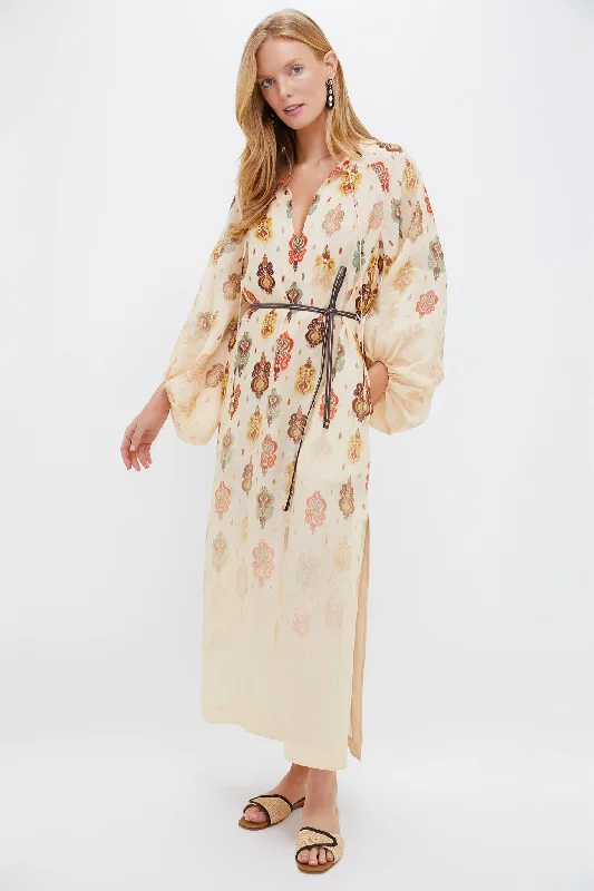 Midi dresses with asymmetric hems for a fashion - forward and dynamic appearance Tan Ikat Wylie Midi Dress