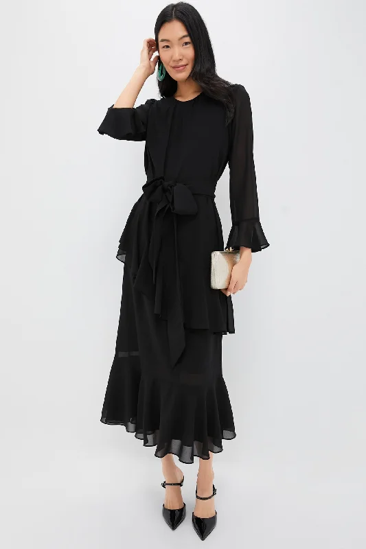 Midi dresses with ruffled hems for a romantic date night Black Sasha Dress