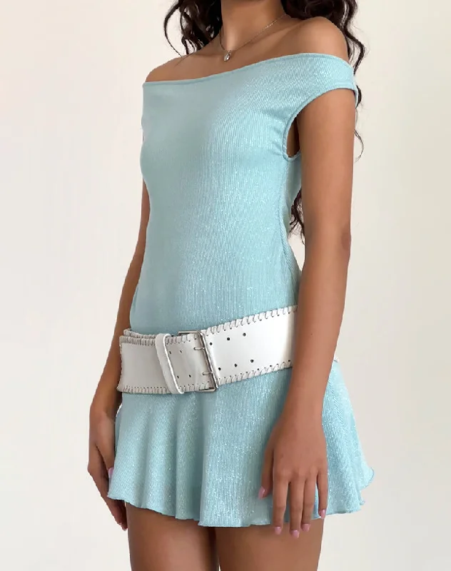 Mini dresses with embroidered details for a unique touch Cynthia Mini Dress in Shimmer Rib Light Blue Mini dresses with embroidered details for a unique touch Cynthia Mini Dress in Shimmer Rib Light Blue