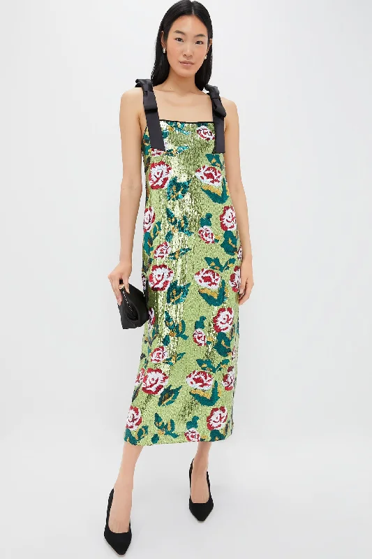 Wrap - style midi dresses in silk for a sophisticated office look Floral Sequin Roxy Dress