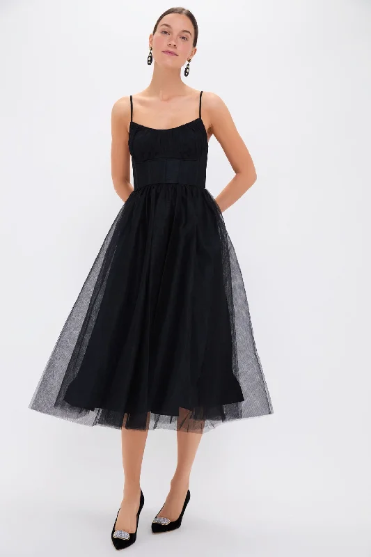 Midi dresses with cotton - blend materials for everyday comfort Black Tulle Corset Midi Dress Midi dresses with cotton - blend materials for everyday comfort Black Tulle Corset Midi Dress