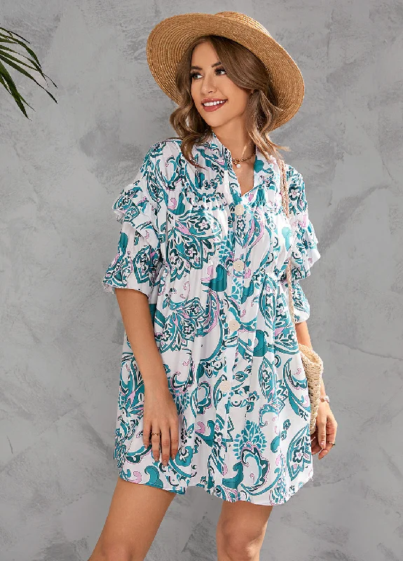 Strapless mini dresses for a beach vacation Fresh Take Floral Button Down Babydoll Dress