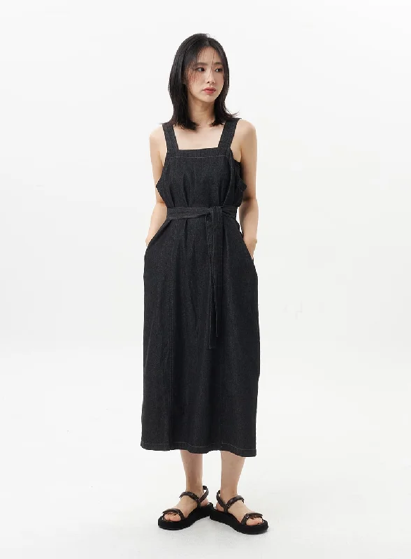 Midi dresses with button - front designs for a classic touch Denim Maxi Dress OL312