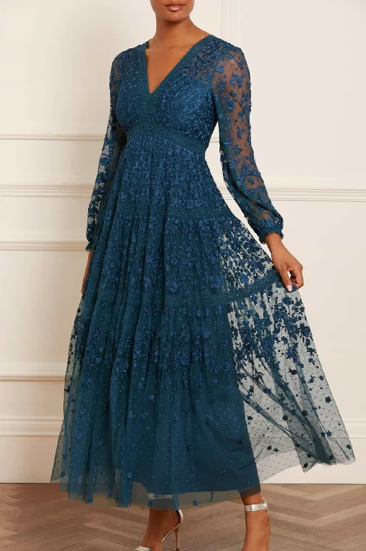 Midi dresses with gathered skirts for a full and flowing silhouette Celestia Ribbon Ankle Gown