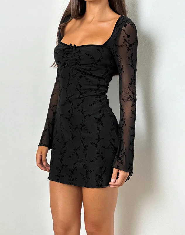 Polyester mini dresses for easy care Luth Mini Dress in Vine Flower Black