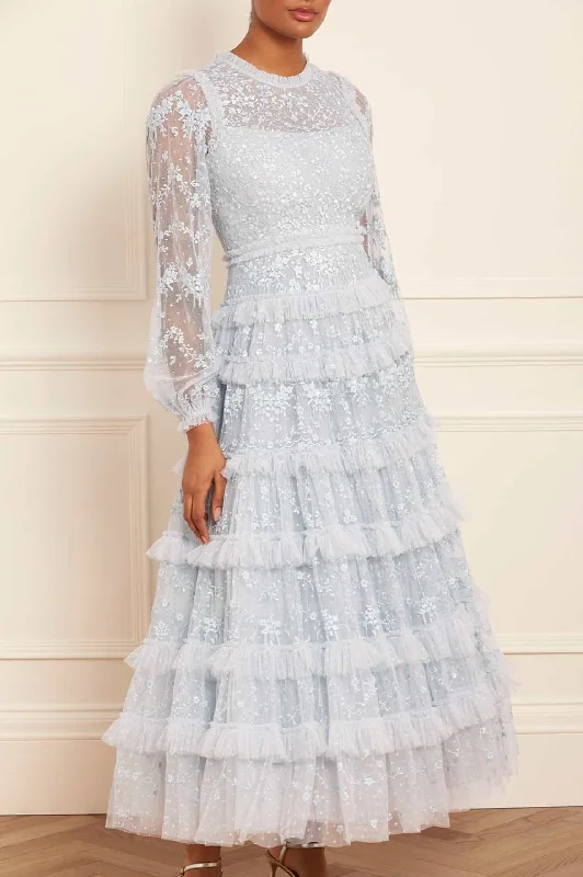 Midi dresses with fringe details for a fun and energetic style Blossom Lace Ankle Gown