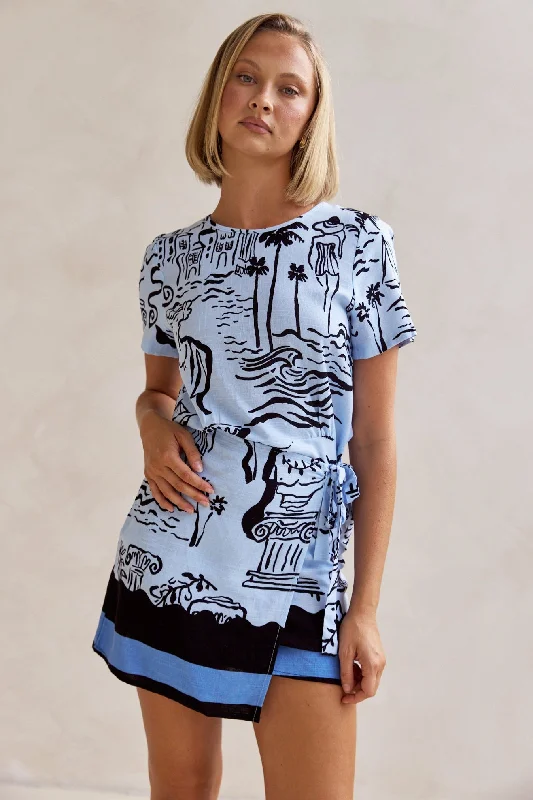 Linen mini dresses for a breathable summer option Alexandria Wrap Mini Dress (Blue)
