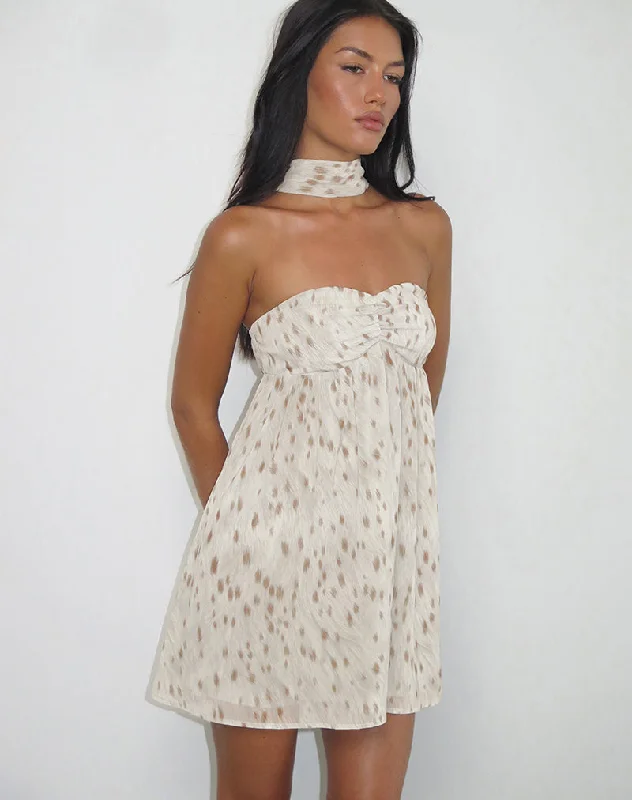 Mini dresses with embroidered details for a unique touch Yukio Bandeau Mini Dress in Ivory Bambi Print