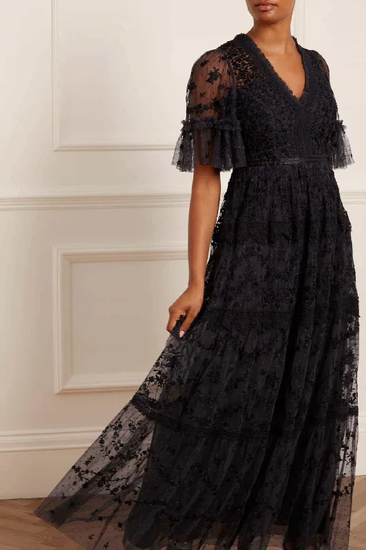 Maxi - inspired midi dresses with flowing fabrics for a beachy vibe Araminta Lace Gown