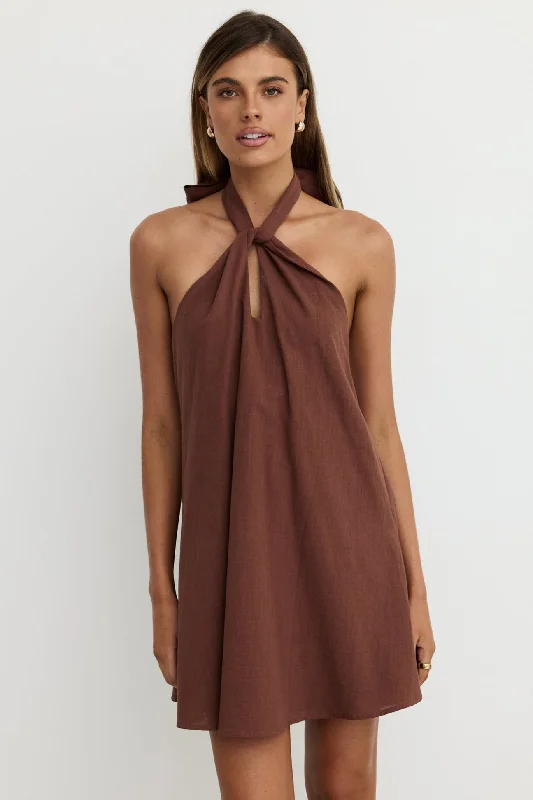Satin mini dresses for a luxurious feel Reese Mini Dress (Chocolate)