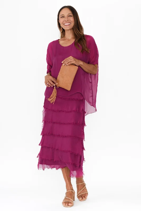 Midi dresses with satin - finish fabrics for a luxurious feel Katerina Magenta Silk Overlay Maxi Dress