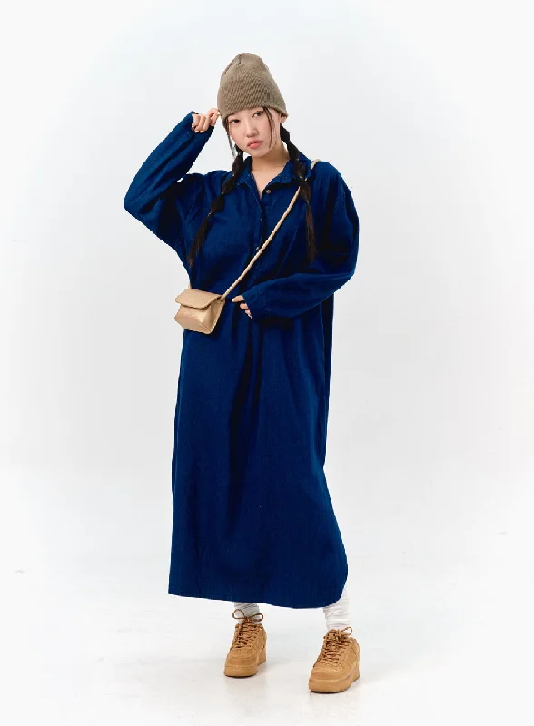 Midi dresses with keyhole backs for a flirty and unexpected detail Loose Fit Maxi Denim Dress IS304