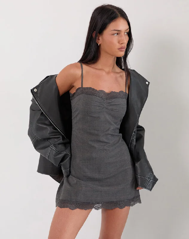 Mini dresses with asymmetric hems for a fashion - forward look Larna Mini Dress in Check Tailoring Grey Mini dresses with asymmetric hems for a fashion - forward look Larna Mini Dress in Check Tailoring Grey