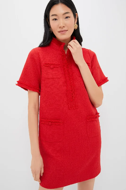 Midi dresses with metallic threads for a glamorous evening event Red Tweed Ophelia Dress