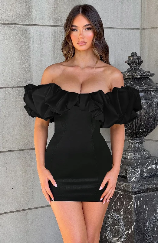 Mini dresses with ribbed textures for a unique appearance Allie Mini Dress - Black
