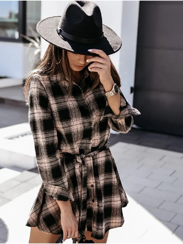 Mini dresses with mesh panels for a sexy and trendy look Granton Cotton Blend Plaid Button Down Shirt Dress