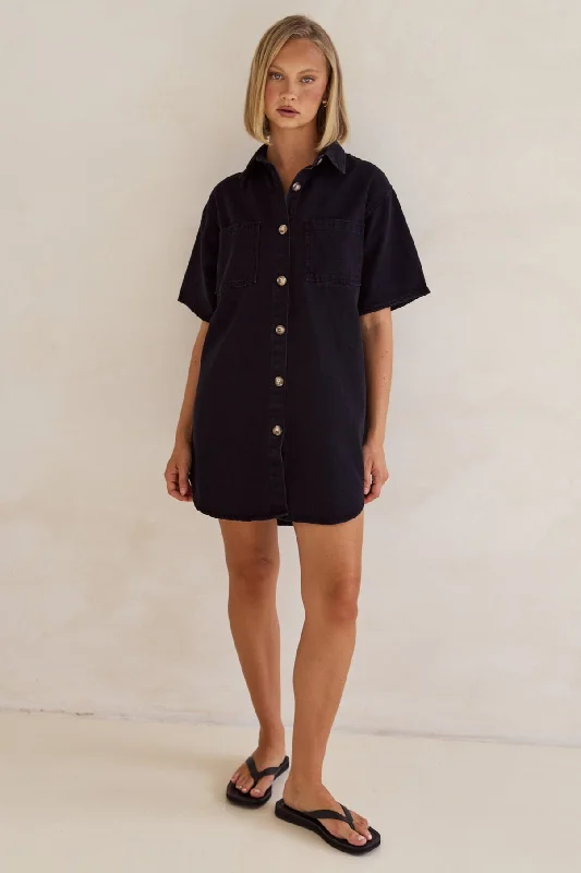 Mini dresses with halter necks for a stylish choice Andie Denim Mini Dress (Black)