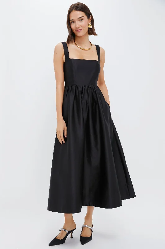 Midi dresses with printed lining for a hidden and stylish detail Black Dupioni Esme Dress