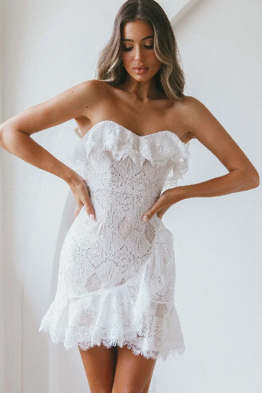Cotton mini dresses for a comfortable everyday option September Lace Mini Dress White
