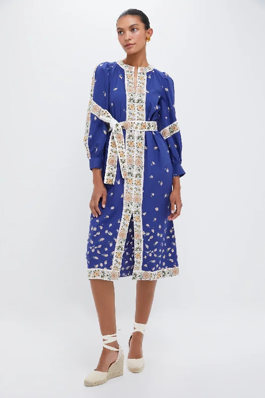 Midi dresses with metallic threads for a glamorous evening event Exclusive Blue Elizabeth Print Longsleeve Caftan Dress Midi dresses with metallic threads for a glamorous evening event Exclusive Blue Elizabeth Print Longsleeve Caftan Dress
