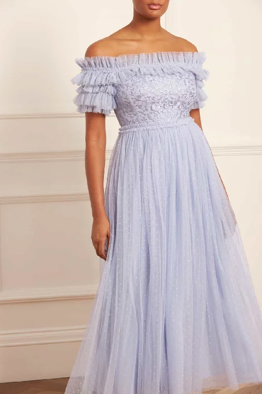 Midi dresses with geometric cutouts for a contemporary and edgy look Midsummer Lace Bodice Off-Shoulder Ankle Gown Midi dresses with geometric cutouts for a contemporary and edgy look Midsummer Lace Bodice Off-Shoulder Ankle Gown