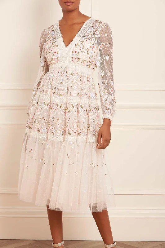 Midi dresses with sheer panels for a touch of allure Garland Ribbon Midaxi Dress