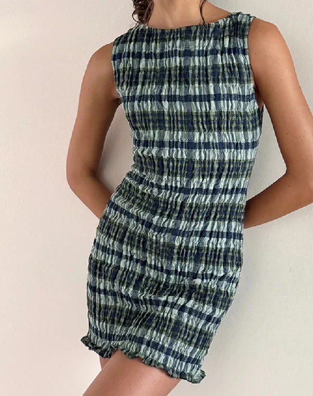 Cotton mini dresses for a comfortable everyday option Takayi Mini Dress in Linen Mono Check Green Cotton mini dresses for a comfortable everyday option Takayi Mini Dress in Linen Mono Check Green