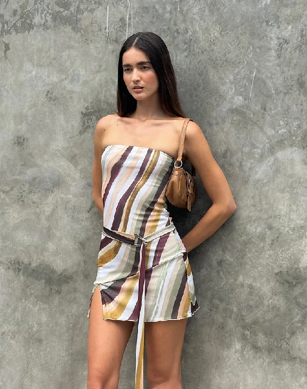 Printed mini dresses for a casual day out Kevsra Bandeau Mini Dress in Mesh Wiggle Sunset Printed mini dresses for a casual day out Kevsra Bandeau Mini Dress in Mesh Wiggle Sunset