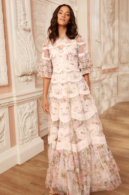 Sheath midi dresses with beaded embellishments for a formal occasion Rose Powder Ingrid Gown