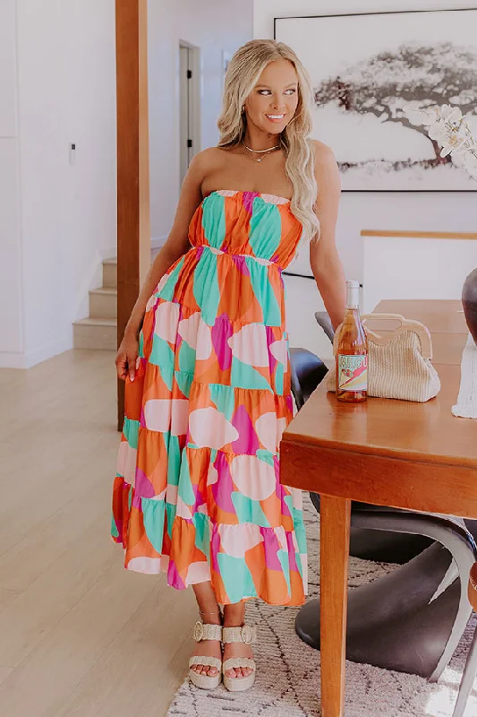 Midi dresses with ruched bodices for a feminine and fitted feel Frozen Margaritas Color Block Midi Dress
